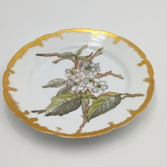 Antique 1890s Haviland French hand-painted & gilded Floral Porcelain Pla… - Picture 1 of 5